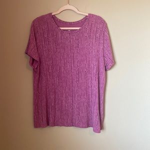 Nine West Scoop Neck Short Sleeve T-shirt Purple Stripe Pattern XXL